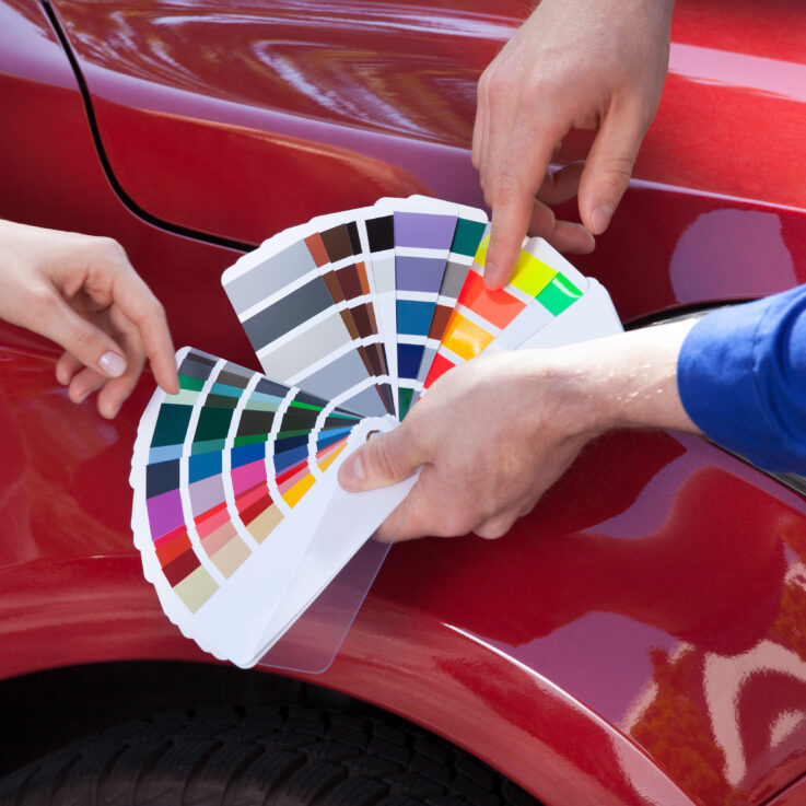 Cropped,Image,Of,Mechanic,Showing,Color,Samples,To,Customer,Against